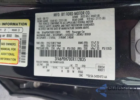 2014 Ford Fusion Se z USA, uszkodzony, nr VIN 3FA6P0H70ER112835